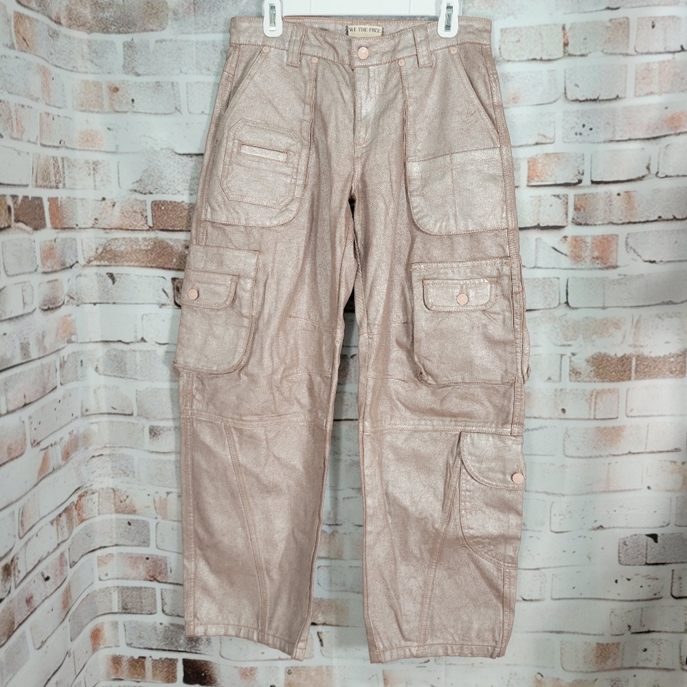 We the Free Lap of Luxury Low Rise Barrel Horseshoe Cargo Coated Pants 26 - Picture 5 of 14